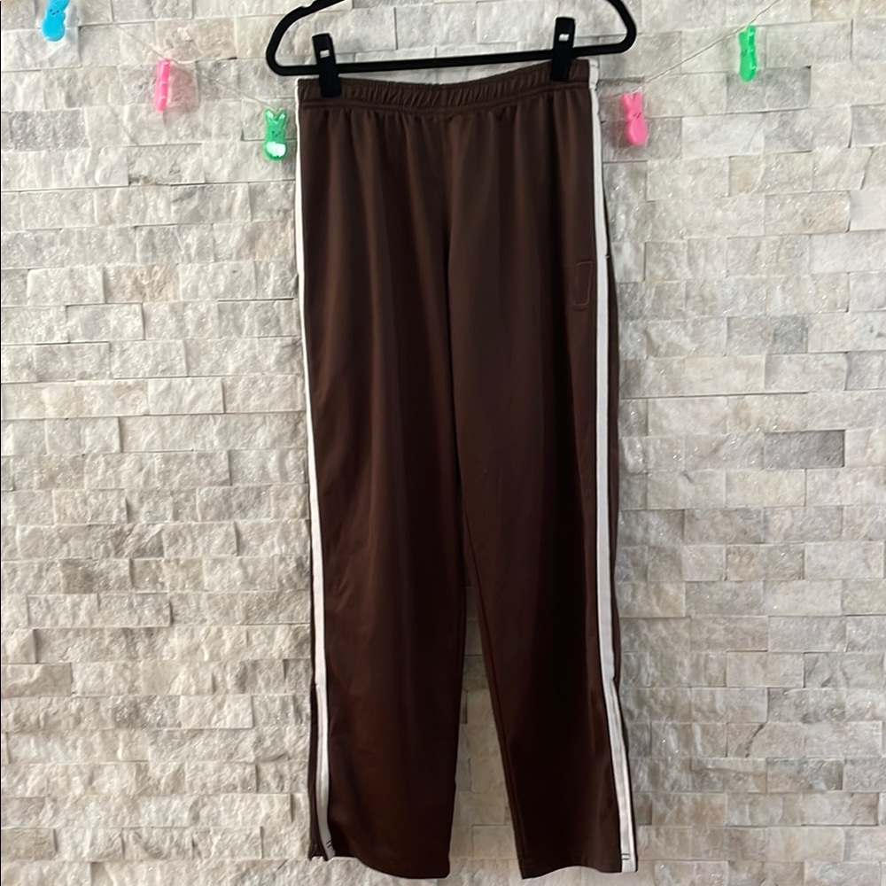 New Balance Brown Track Pants with White Stripes